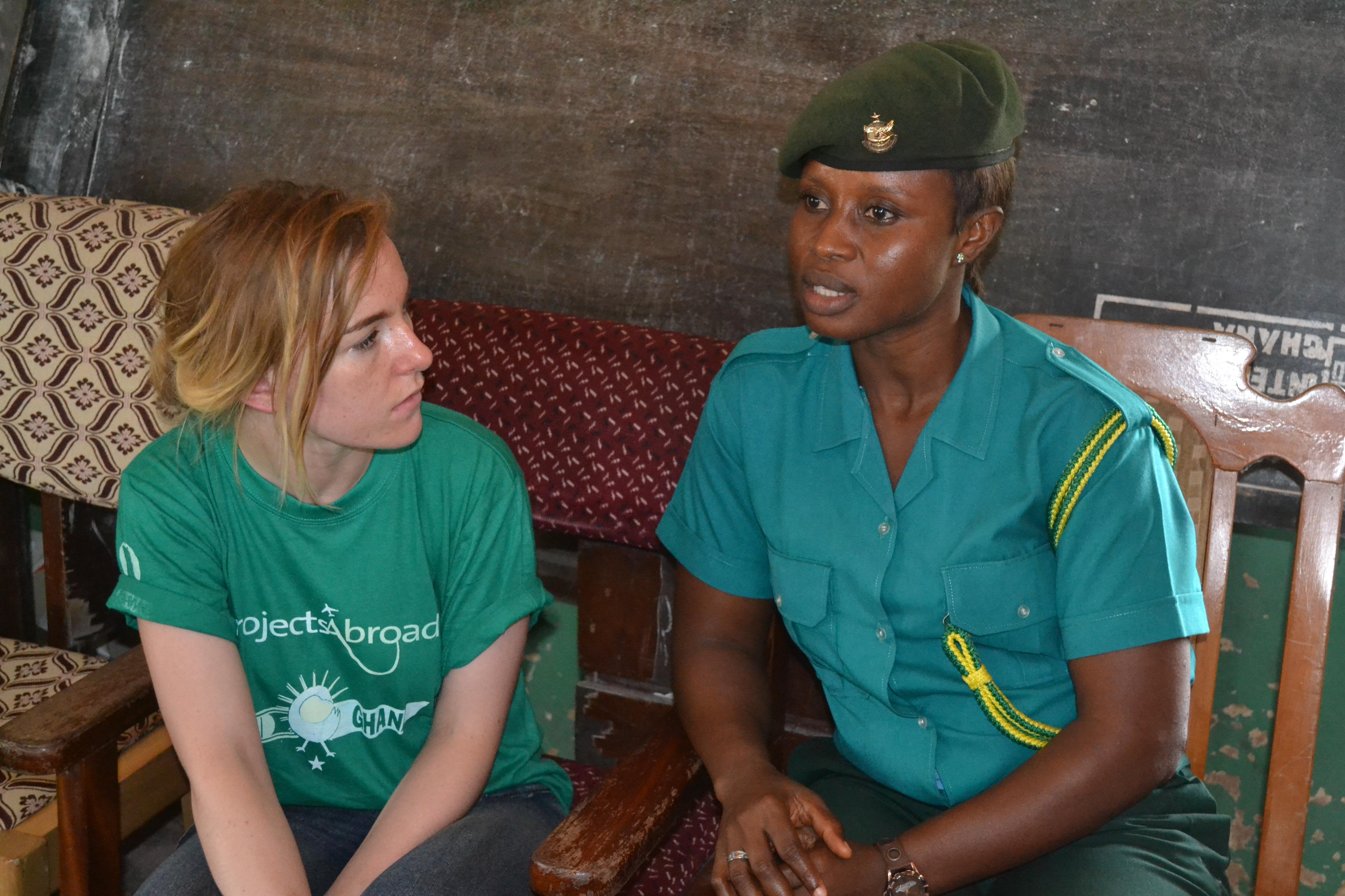 A teenager speaks to a local official on Projects Abroad's Human Rights internship in Ghana An intern gains human rights work experience interviewing an official on our project for teenagers in Ghana